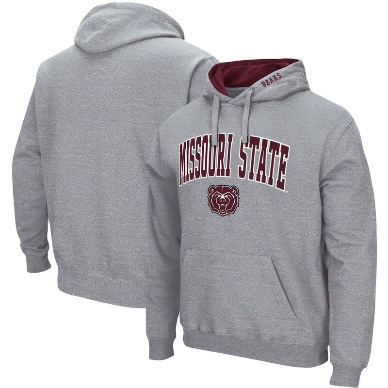 コロシアム メンズ トップス Tシャツ ロゴ パーカー Men's Colosseum Heathered Gray Missouri State University Bears Arch and Logo Pullover Hoodie Mos Grey グレー