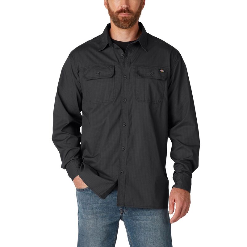 ディッキーズ メンズ トップス Tシャツ ダウン Men's Dickies FLEX Relaxed-Fit Ripstop Flannel Button-Down Shirt Rinsed Black ブラック