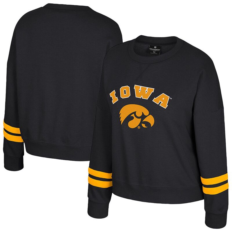 円形劇場 レディース トップス プルオーバー 労働者の一団のど首 汗水 フリース Women\u0027s Colosseum Black Iowa Hawkeyesplashy Crewneck Fleece Sweatshirt Iwa Black 黒いこと