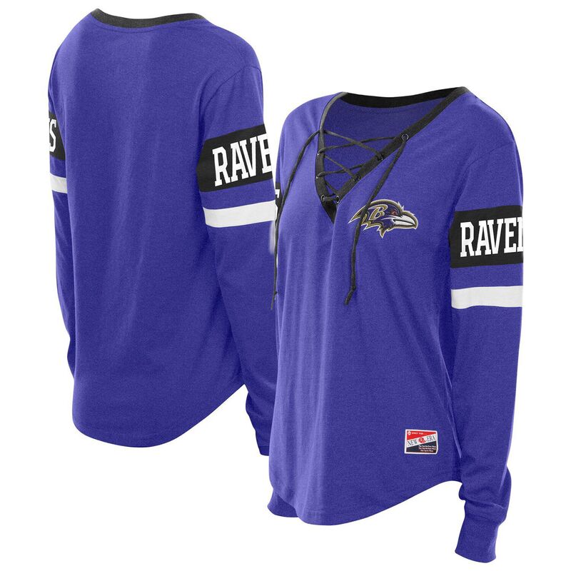 ニューエラ レディース トップス Tシャツ レース 長袖 Women's New Era Purple Baltimore Ravens Throwback Lace-Up Long-Sleeve T-Shirt Rav Purple パープル