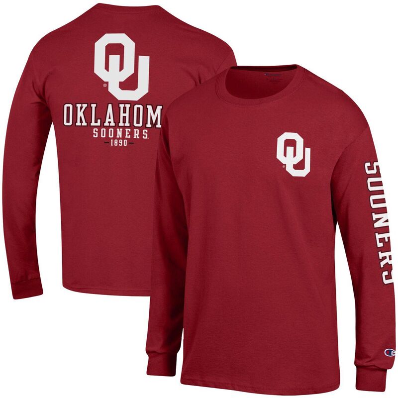 チャンピオン メンズ トップス Tシャツ Men's Champion Crimson Oklahoma Sooners Team Stack Long Sleeve T-Shirt Okl Red レッド