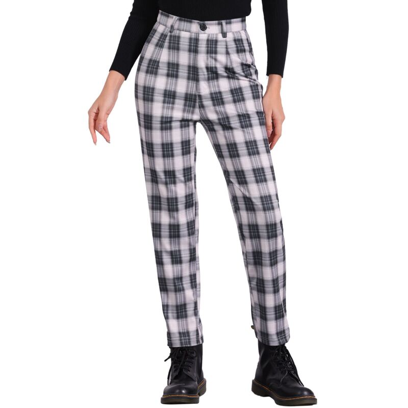 アレグラ ケー レディース ボトムス カジュアルパンツ ハイウエスト ALLEGRA K Women's Casual Plaid Pants Elastic High Waist Work Trousers Black Beige ブラック|ReVida 店