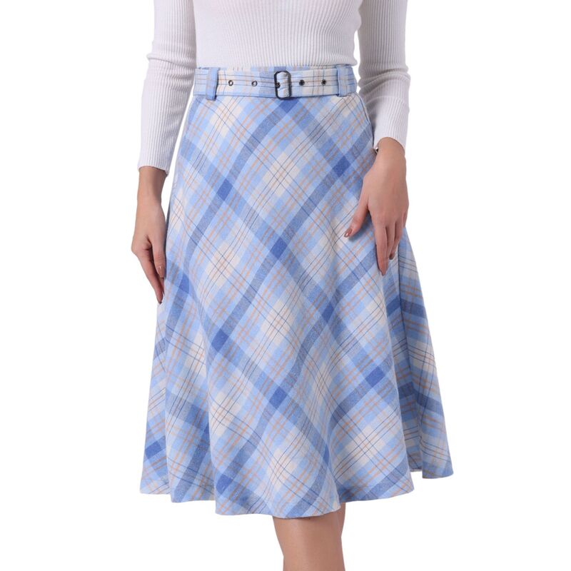 アレグラ ケー レディース ボトムスカート A ライン ハイウエスト ALLEGRA K Women's Costume Plaid Belted High Waist A-Line Mid-Length Skirts Light Blue ブルー