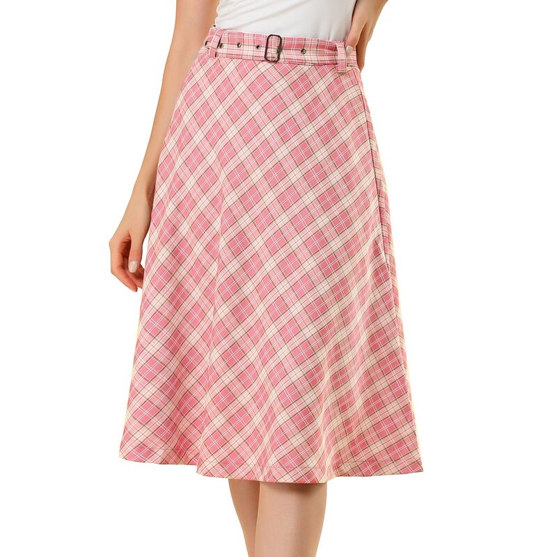 アレグラ ケー レディース ボトムスカート A ライン ハイウエスト ALLEGRA K Women's Costume Plaid Belted High Waist A-Line Mid-Length Skirts Pink ピンク