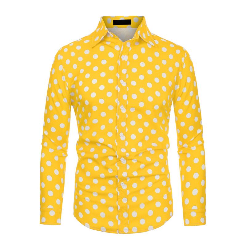 Lars Amadeus メンズ トップス Tシャツ ボタンダウン ドット プリント ダウン Lars Amadeus Men's Polka Dots Printed Long Sleeve Button Down Slim Dresshirt Yellow イエロー
