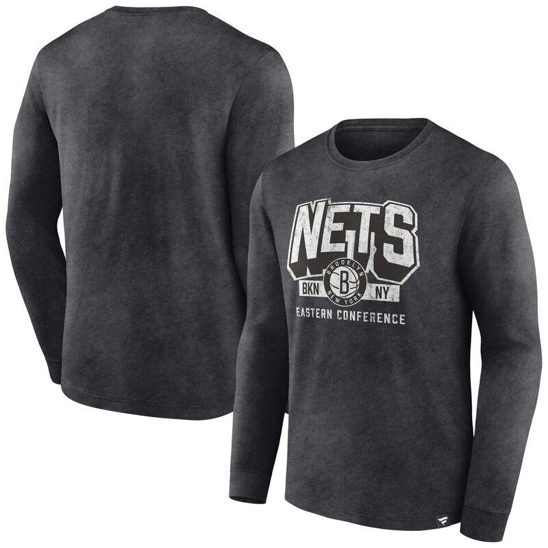アンブランデッド メンズ トップス Tシャツ Unbranded Men's Fanatics Branded Heather Charcoal Brooklynets Front Court Pressnowash Long Sleeve T-Shirt Net Charco チャコール