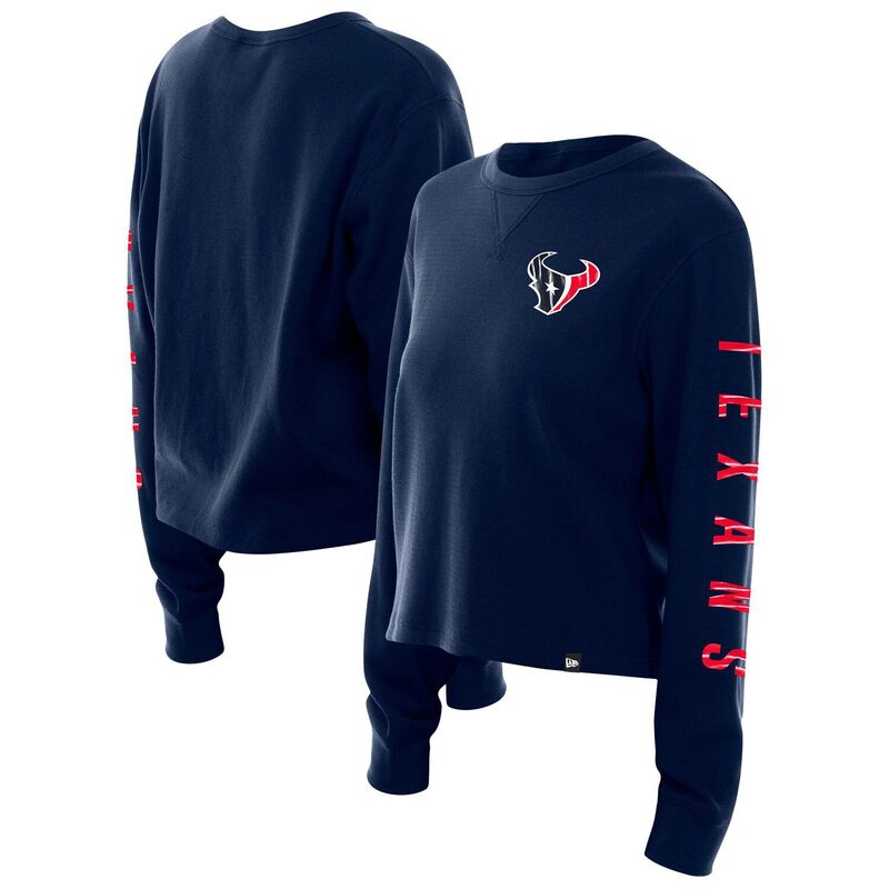 ニュー内鰓 レディース トップス プルオーバー クロップド Women\u0027s New Era Navy Houston Texansport Nighthermalong Sleeve Cropped T-Shirtxs Navy 米国海軍