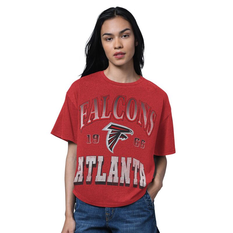 クランク レディース トップス プルオーバー Women\u0027starter Heathered Atlanta Falcons Oversized Hall ofame T-Shirt Fal Red 赤いこと