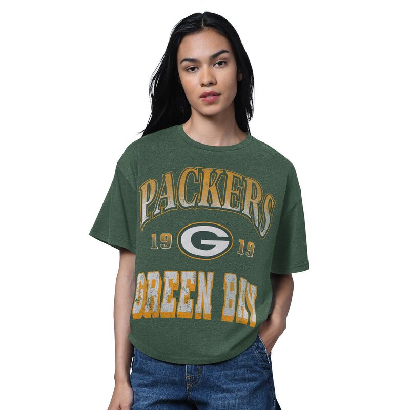 クランク レディース トップス プルオーバー Women\u0027starter Heather Green Bay Packers Oversized Hall ofame T-Shirt Pkr Green 緑であること