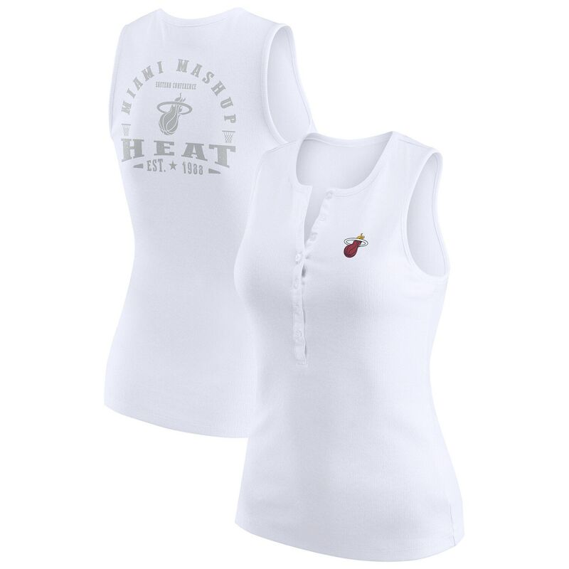 お召しもの バイ エリン アンド濫りがわしい レディース トップス プルオーバー 編み物 Women\u0027s WEAR by Erin Andrews White Miami Heat Rib-Knit Henley Tank Top Hea White 白いこと
