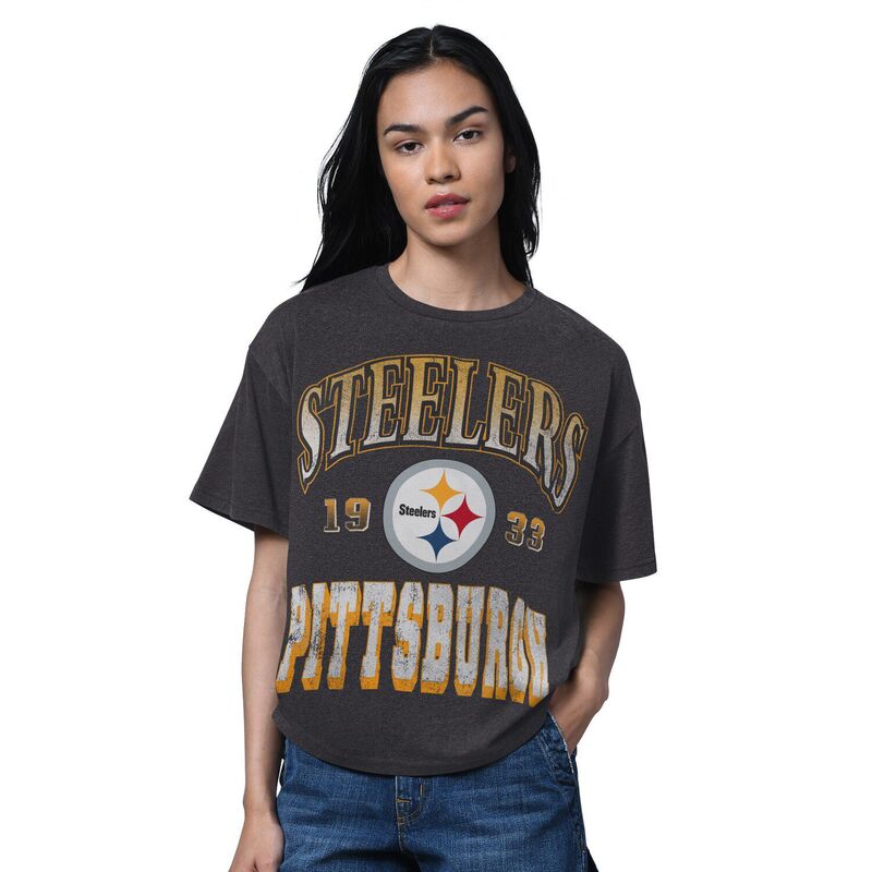 スターター レディース トップス Tシャツ Women'starter Heather Black Pittsburgh Steelers Oversized Hall ofame T-Shirt Stl Charco ブラック
