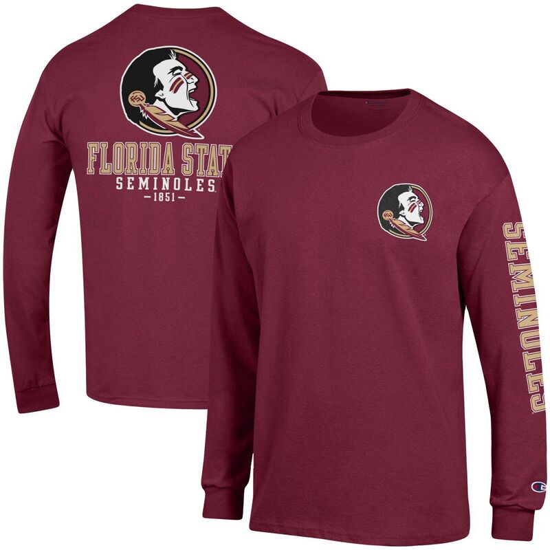 チャンピオン メンズ トップス Tシャツ Men's Champion Garnet Florida State Seminoles Team Stack Long Sleeve T-Shirt Fsu Red レッド