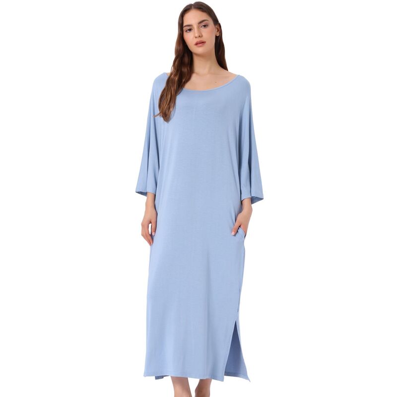 cheibear レディース アンダーウェア ナイトウェア シャツワンピース シャツ cheibear Womensleepshirt Nightshirt 3/4 Sleeve Nightgown Sleep Shirt Dress Light Blue ブルー