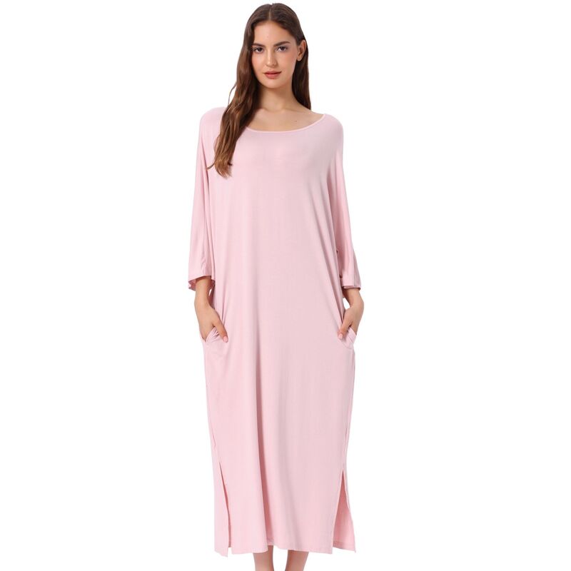 cheibear レディース アンダーウェア ナイトウェア シャツワンピース シャツ cheibear Womensleepshirt Nightshirt 3/4 Sleeve Nightgown Sleep Shirt Dress Light Pink ピンク
