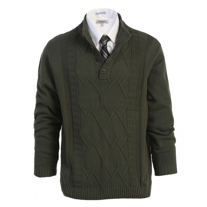 ジョベルティ メンズ アウター ニット・セーター ボタンダウン コットン ダウン Gioberti Men's 100% Cotton Button Down Collar Knitted Pullover Sweater Olive オリーブ