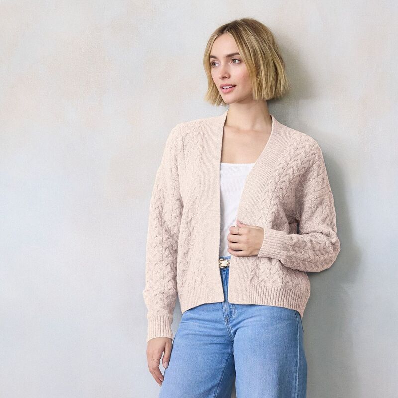 LC Lauren Conrad レディース アウター ニット・セーター プチ カーディガン Petite LC Lauren Conrad Cable Knit Open Cardigan Sweater Cloud Cream クリーム