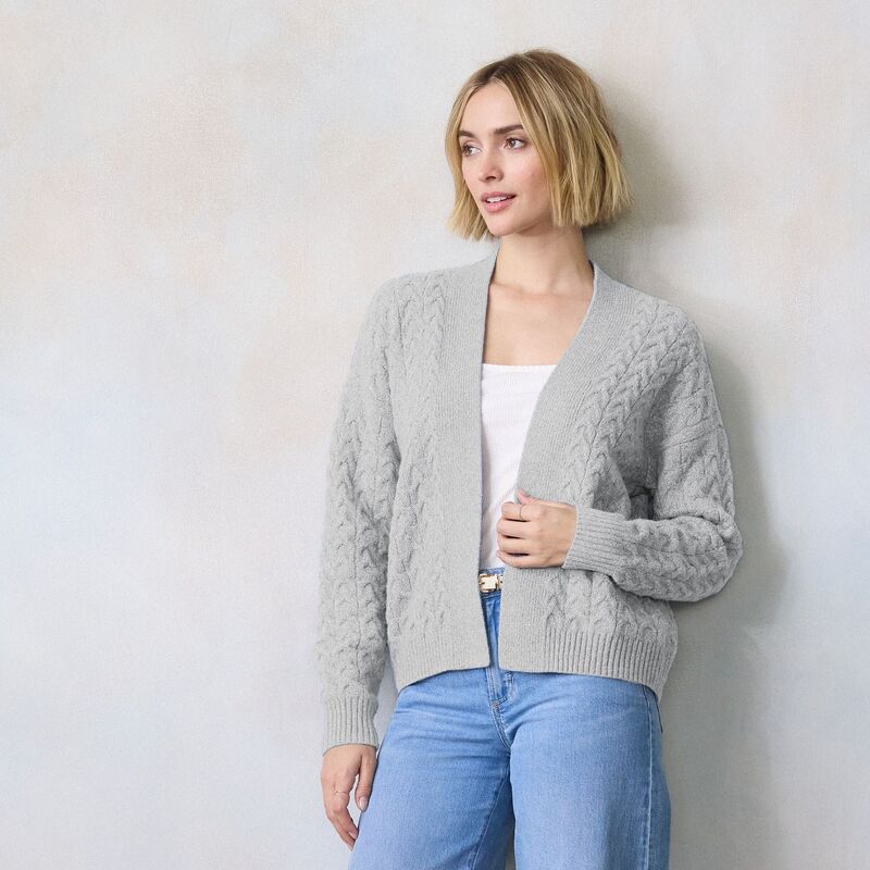 LC Lauren Conrad レディース アウター ニット・セーター プチ カーディガン Petite LC Lauren Conrad Cable Knit Open Cardigan Sweater Cloudy Gray グレー