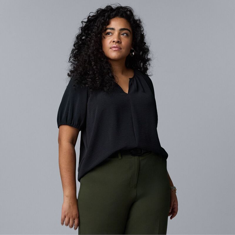 ヴェラウォン レディース トップス プルオーバー つけ加える大きさ トップ Plusize Simply Vera Wang Shirred Blouse Black 黒いこと