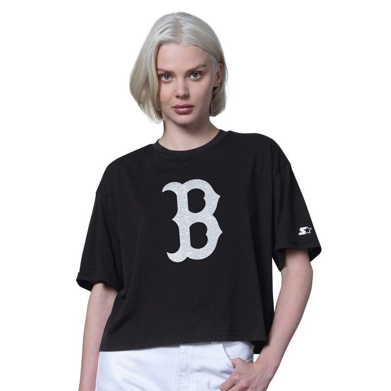 スターター レディース トップス Tシャツ クロップド Women'starter Black Boston Red Sox Holy Grail Boxy Cropped T-Shirt Rsx Black ブラック