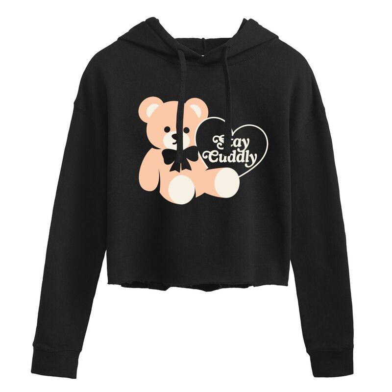 アニメキャラクター レディース トップス Tシャツ クロップド パーカー Licensed Character Juniors' Stay Cuddly Bear Cropped Hoodie Black ブラック