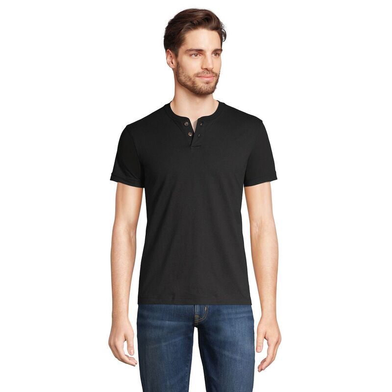 ランズエンド メンズ トップス Tシャツ Men's Lands' End Classic-Fit Super-T Henley Black ブラック
