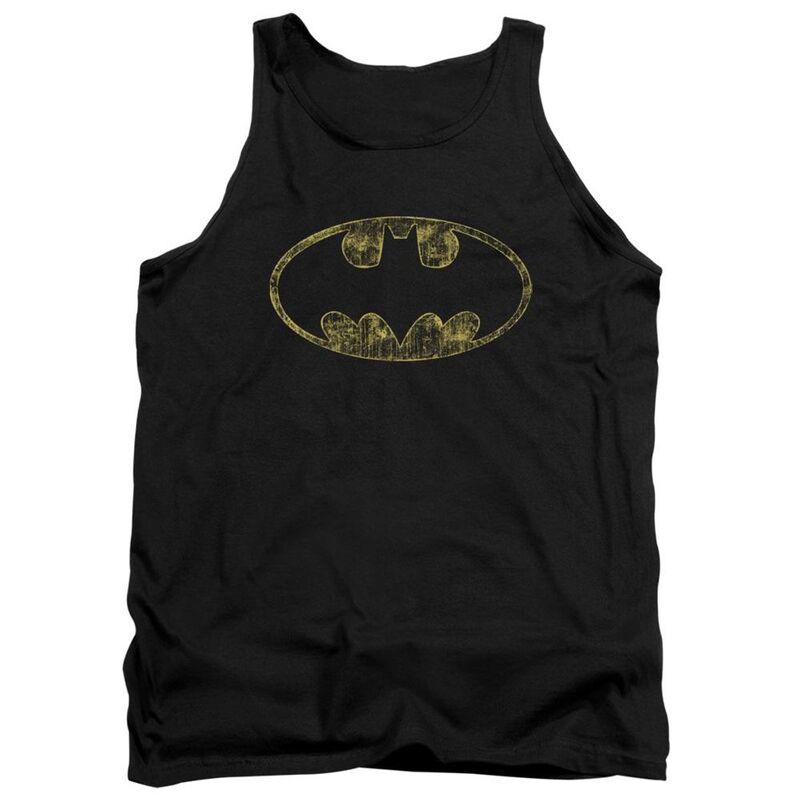 アニメキャラクター メンズ トップス Tシャツ ロゴ Licensed Character Batman Tattered Logo Adultank Top Black ブラック