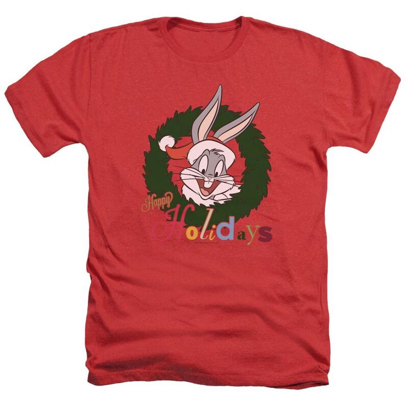 アニメキャラクター メンズ トップス Tシャツ Licensed Character Looney Tunes Holiday Bunny Adult Heather T-shirt Red レッド