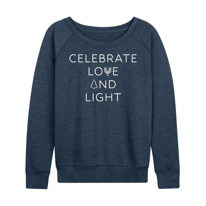 アニメキャラクター レディース トップス Tシャツ パイル Licensed Character Women's Celebrate Love & Light Hanukkah French Terry Long Sleeve Tee Heather Indigo ヘザー
