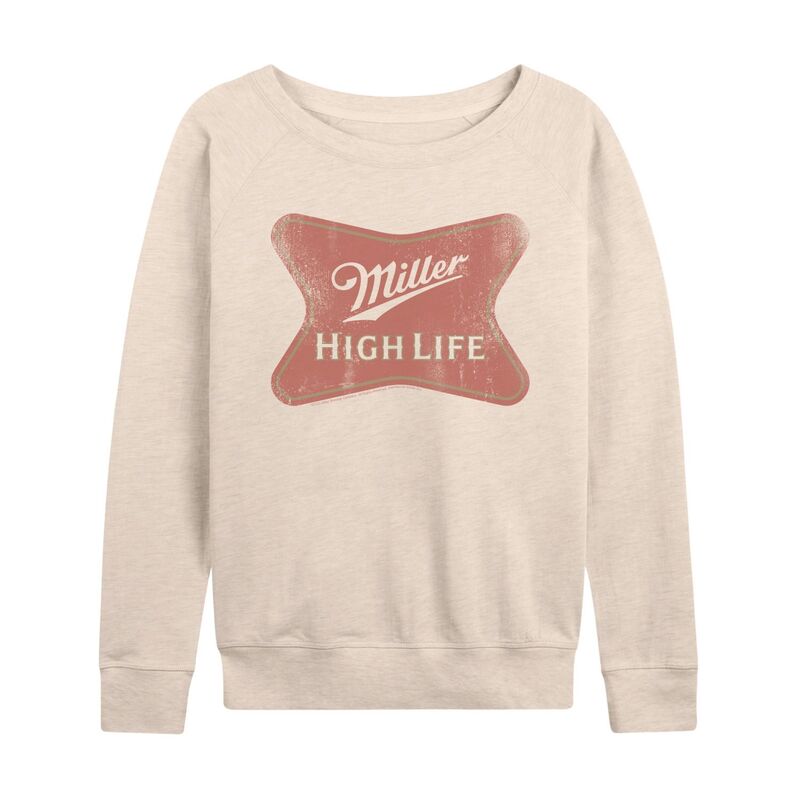 アニメキャラクター レディース トップス Tシャツ パイル ロゴ LICENSED CHARACTER Women's Miller High Life Logo Distressed French Terry Long Sleeve Tee Beige ベージュ