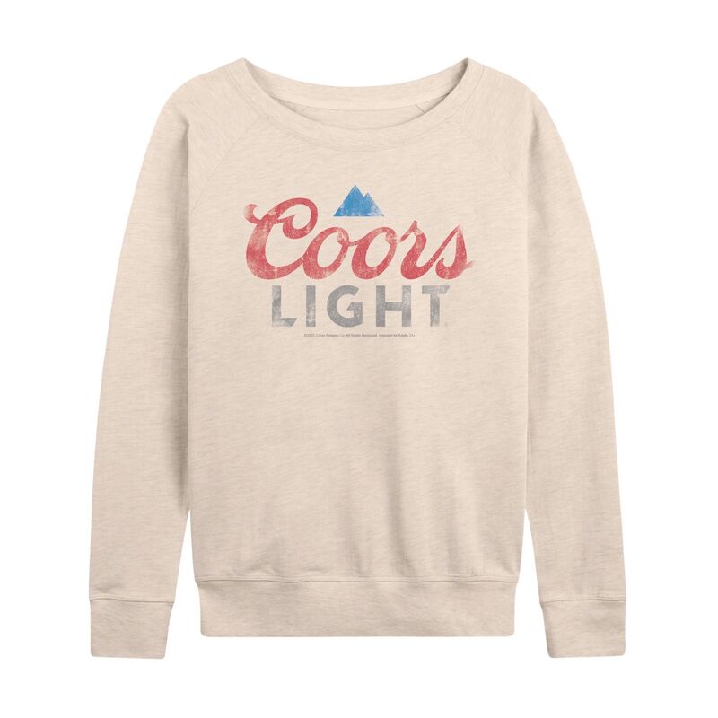アニメキャラクター レディース トップス Tシャツ パイル ロゴ LICENSED CHARACTER Women's Coors Light Logo Distressed French Terry Long Sleeve Tee Beige ベージュ