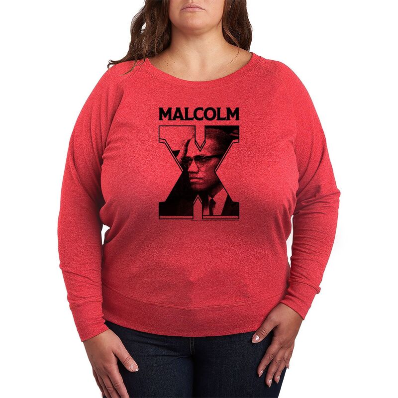 アニメキャラクター レディース トップス Tシャツ プラスサイズ パイル Licensed Character Plusize Malcolm X Fill French Terry Long Sleeve Tee Heathered ヘザー