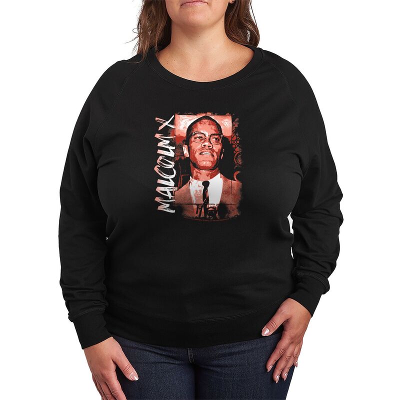 アニメキャラクター レディース トップス Tシャツ プラスサイズ パイル Licensed Character Plusize Malcolm X Paint French Terry Long Sleeve Tee Black ブラック