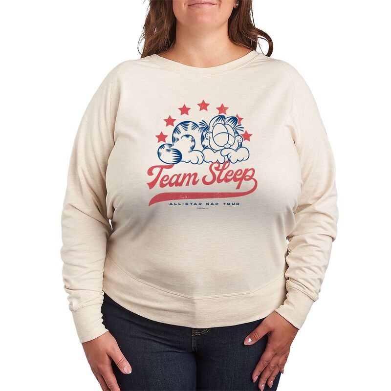 アニメキャラクター レディース トップス Tシャツ プラスサイズ パイル Licensed Character Plusize Garfield Team Sleep French Terry Long Sleeve Tee Beige ベージュ