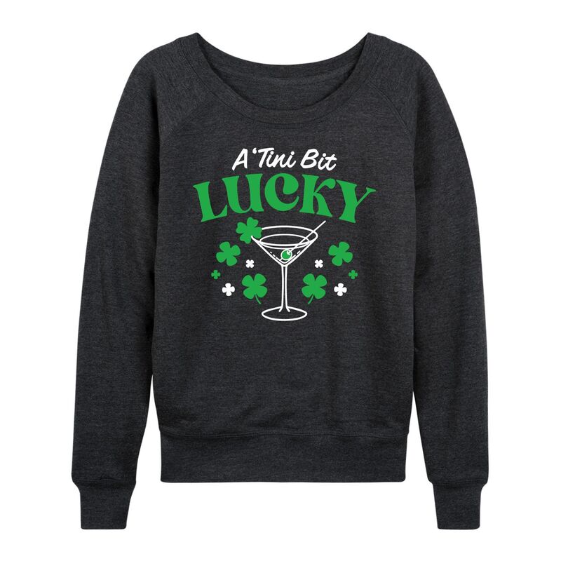 アニメキャラクター レディース トップス Tシャツ パイル Licensed Character Women's A 'Tini Bit Lucky French Terry Long Sleeve Tee Heather Charcoal チャコール