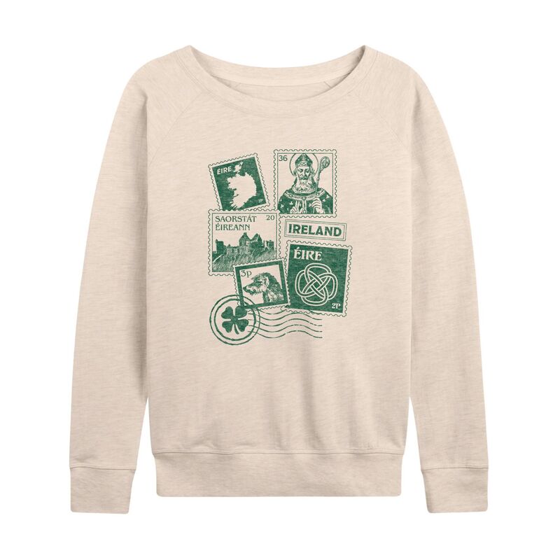 アニメキャラクター レディース トップス Tシャツ パイル Licensed Character Women's Distressed Ireland Stamps Collage French Terry Long Sleeve Tee Beige ベージュ 10,110円