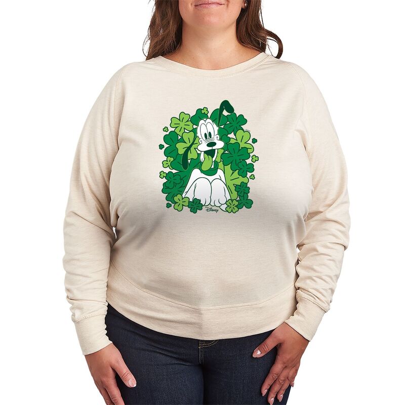ディズニー レディース トップス Tシャツ プラスサイズ パイル Plusize Disney's Pluto Shamrocks French Terry Long Sleeve Tee Beige ベージュ