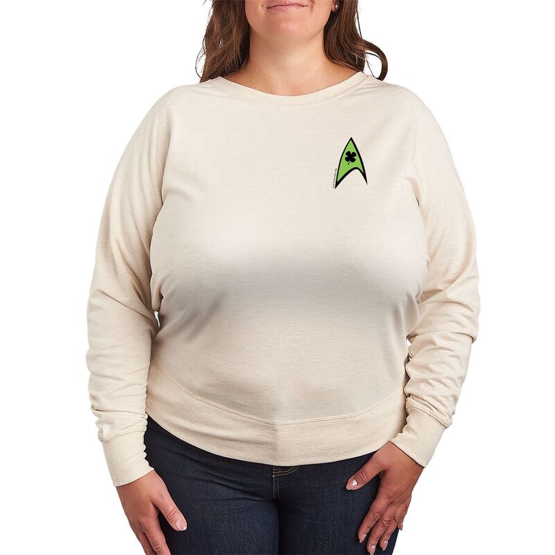 アニメキャラクター レディース トップス Tシャツ プラスサイズ パイル ロゴ Licensed Character Plusize Star Trek Starfleet Clover Logo French Terry Long Sleeve Tee Beige ベージュ