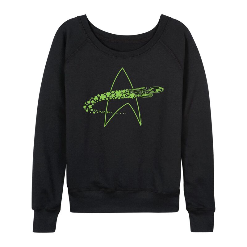 アニメキャラクター レディース トップス Tシャツ パイル Licensed Character Women'star Trek U.S.S. Enterprise Shamrocks French Terry Long Sleeve Tee Black ブラック