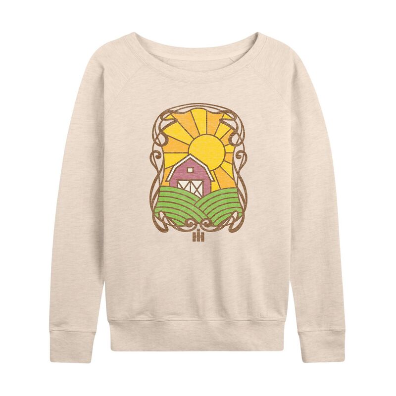 アニメキャラクター レディース トップス Tシャツ パイル Licensed Character Women's Case IH Barn Stained Glass Distressed French Terry Long Sleeve Tee Beige ベージュ