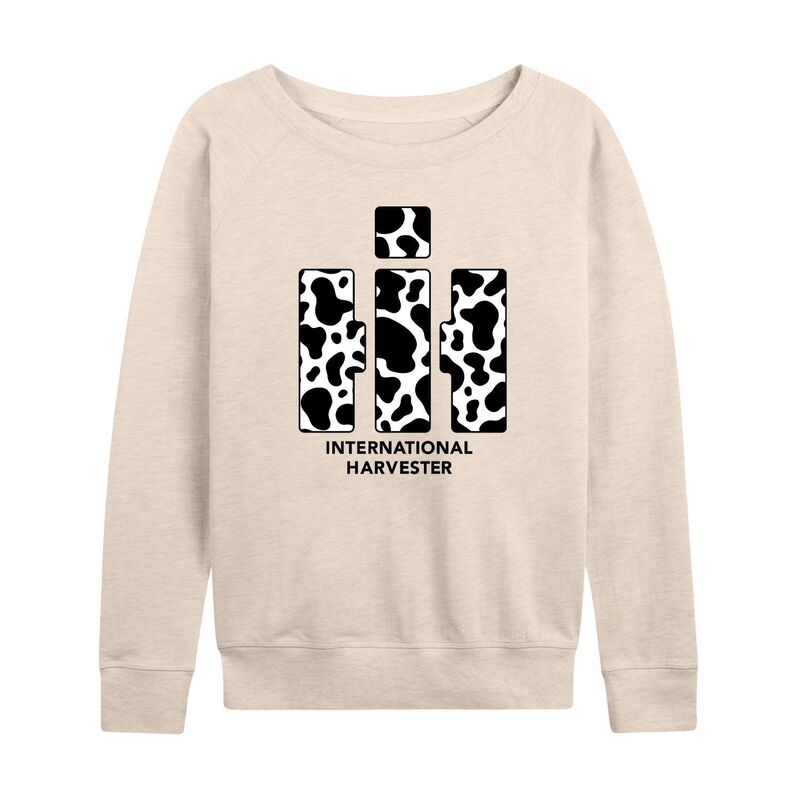 アニメキャラクター レディース トップス Tシャツ プリント パイル ロゴ Licensed Character Women's Case IH Logo Cow Print French Terry Long Sleeve Tee Beige ベージュ