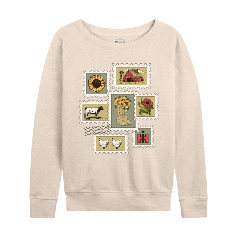 アニメキャラクター レディース トップス Tシャツ パイル Licensed Character Women's Case IH Farm Stamps French Terry Long Sleeve Tee Beige ベージュ