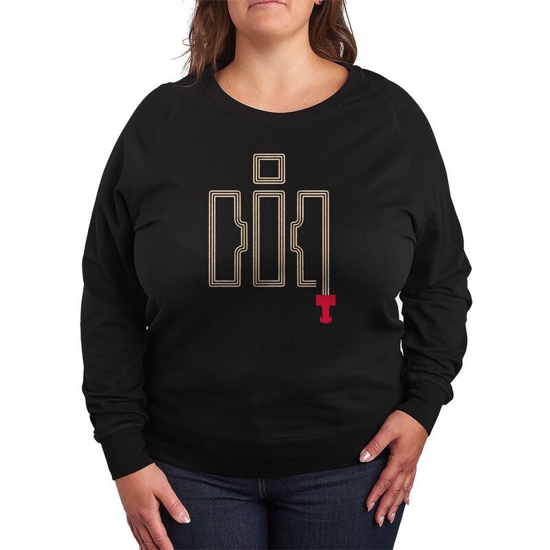 アニメキャラクター レディース トップス Tシャツ プラスサイズ パイル ロゴ Licensed Character Plusize Case IH Logo Tractor Tracks French Terry Long Sleeve Tee Black ブラック