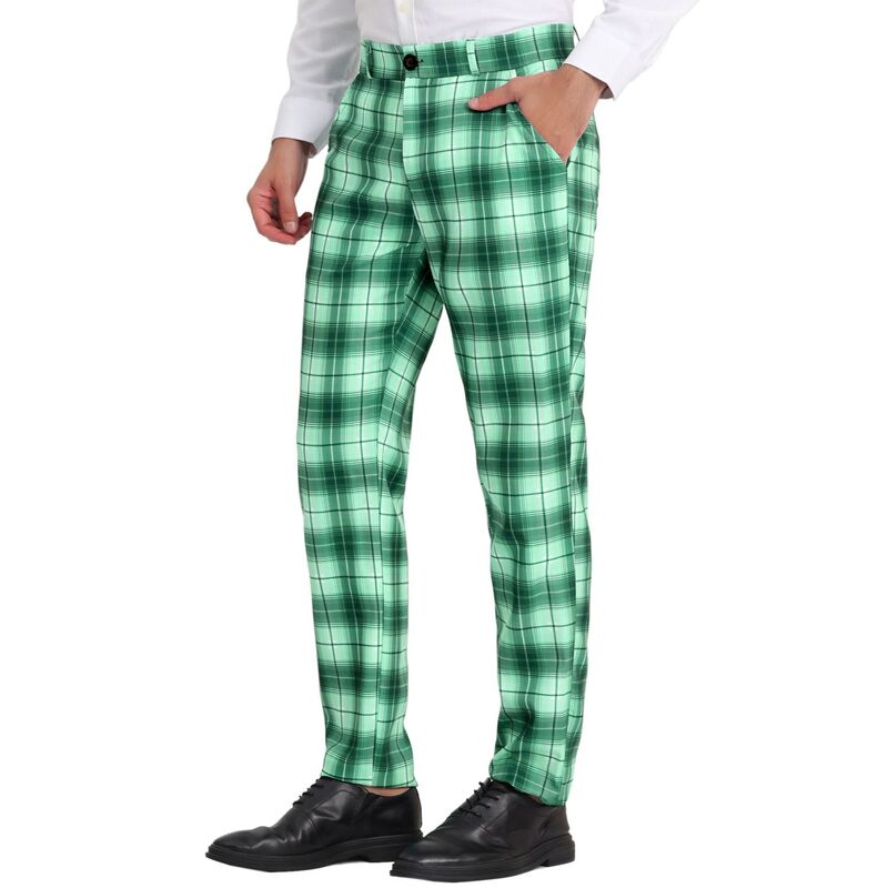 Lars Amadeus メンズ ボトムス カジュアルパンツ レギュラーフィット Lars Amadeus Men's Plaid Slacks Regular Fit Flat Front Work Prom Checked Pants Light Green グリーン 7,686円