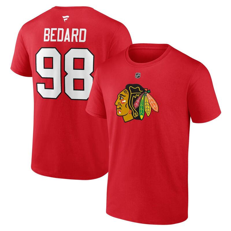 アンブランデッド メンズ トップス Tシャツ Unbranded Men's Fanatics Branded Connor Bedard Red Chicago Blackhawks 2023 NHL Draft Authentic Stack Player Name & Number T-Shirt Hwk Red レッド