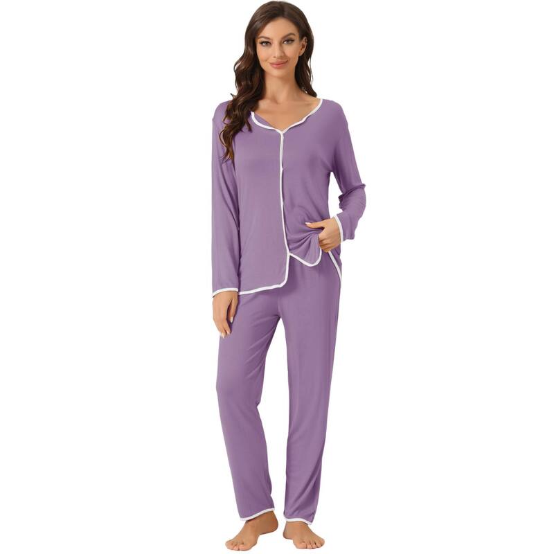 cheibear レディース アンダーウェア ナイトウェア パンツ cheibear Womensleepwear Pajamas Long Sleeve Pullover Tops with Pants Lounge Sets Purple パープル