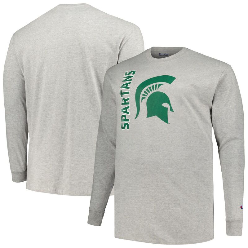 チャンピオン メンズ トップス Tシャツ トール Men's Champion Heather Gray Michigan State Spartans Big & Tall Mascot Long Sleeve T-Shirt Msu Grey グレー
