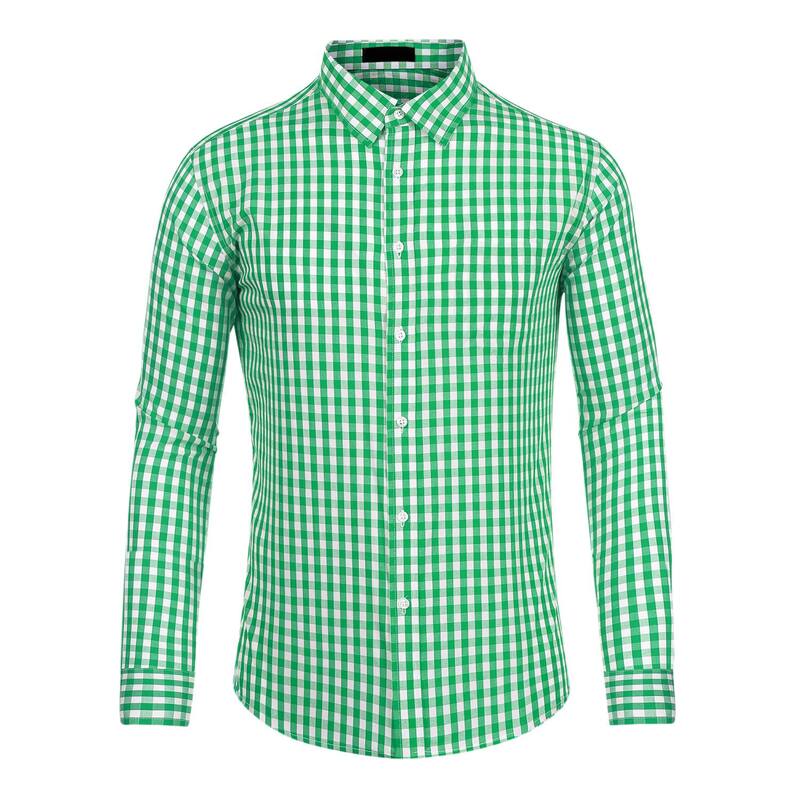 Lars Amadeus メンズ トップス Tシャツ ボタンダウン Lars Amadeus Men's Plaid Button Down Long Sleeves Dress Checkered Shirts Green White ホワイト
