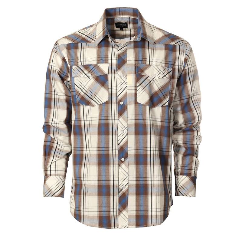 ジョベルティ メンズ トップス Tシャツ Gioberti Men's Western Plaid Long Sleeve Shirt With Pearl Snap-on Gray White Blue ホワイト