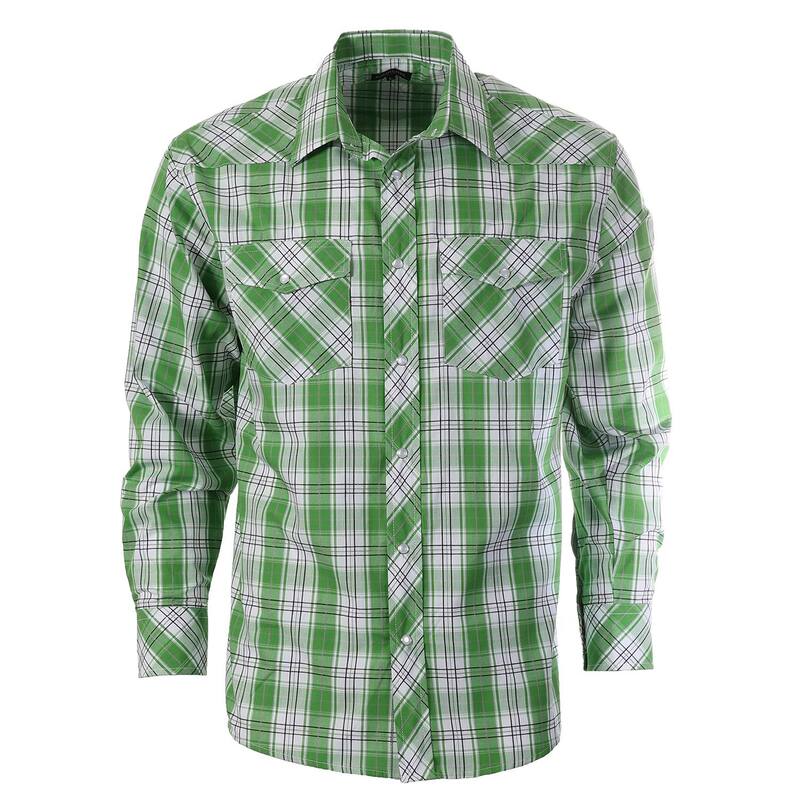 ジョベルティ メンズ トップス Tシャツ Gioberti Men's Western Plaid Long Sleeve Shirt With Pearl Snap-on Green White ホワイト