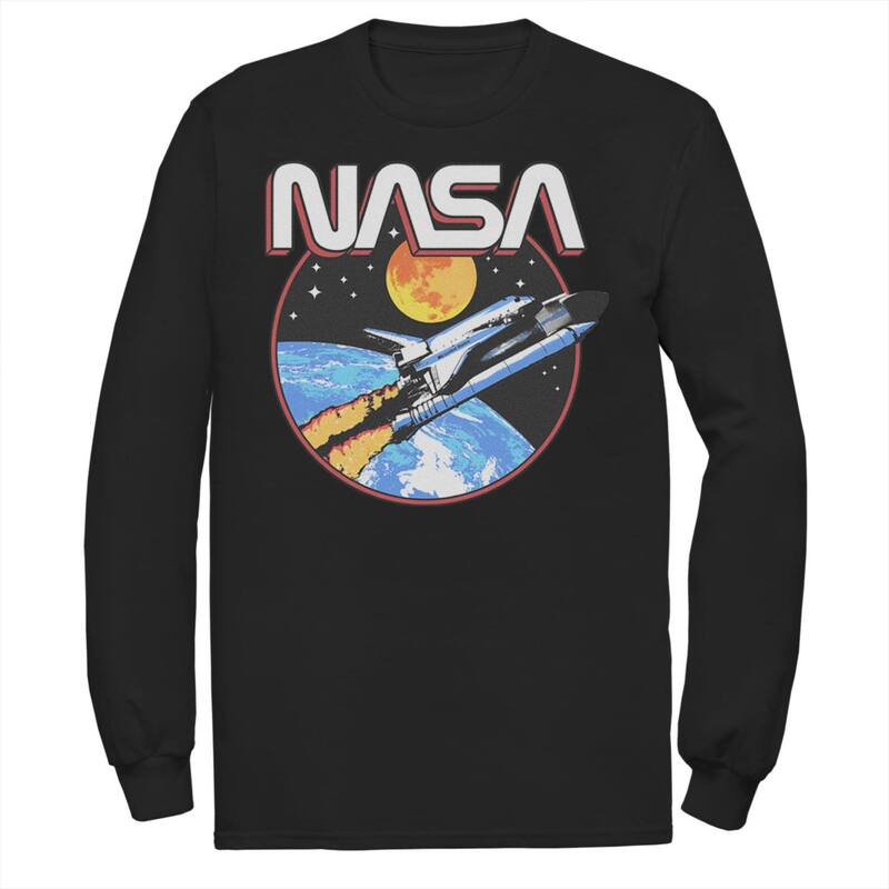 アニメキャラクター メンズ トップス Tシャツ グラフィック Licensed Character Men's NASA Retro Lift Off Space Long Sleeve Graphic Tee Black ブラック
